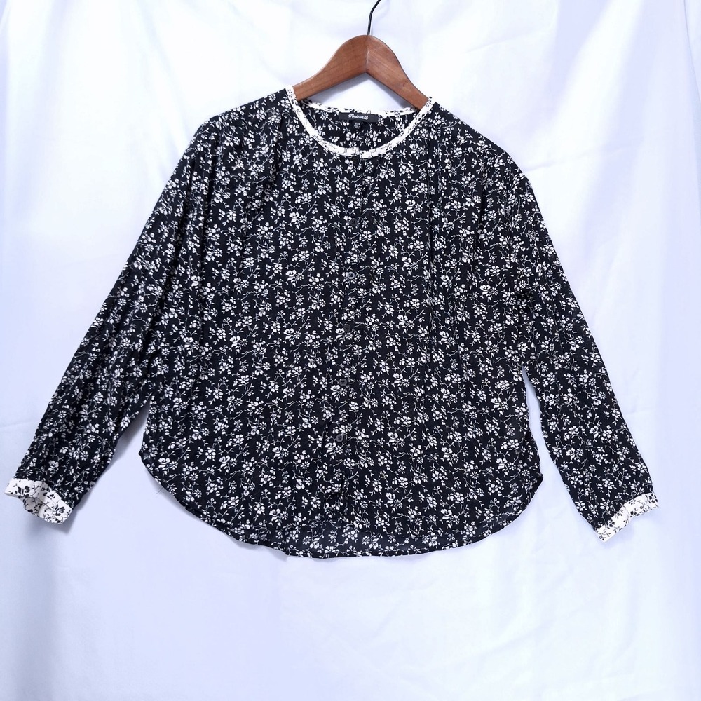 Madewell Print-Mix Meadow Shirt XXS Black Floral Button Front Blouse Cottagecore